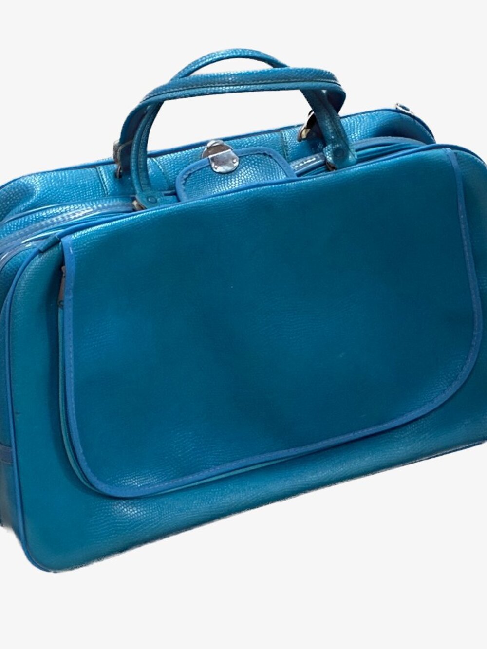 Vintage 1960s/1970s Teal Faux Leather Weekender Suitcase | Retro Textured Travel